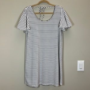 Mango Size Small Striped Navy Blue & White Tie Across Back Mid Length Dress